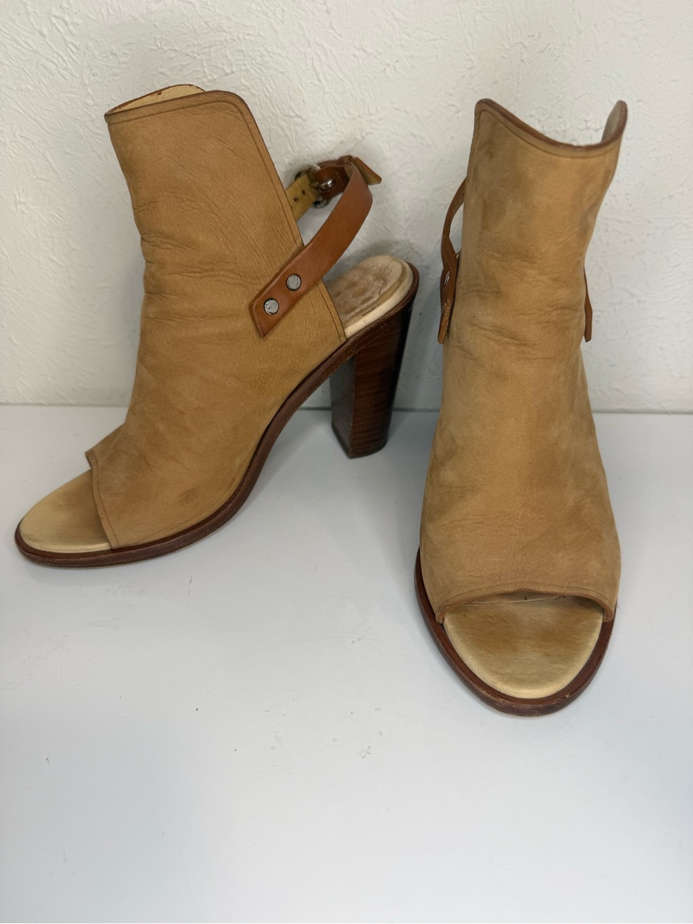 Rag & Bone Tan Suede Peep Toe Ankle Booties Heels 36.5